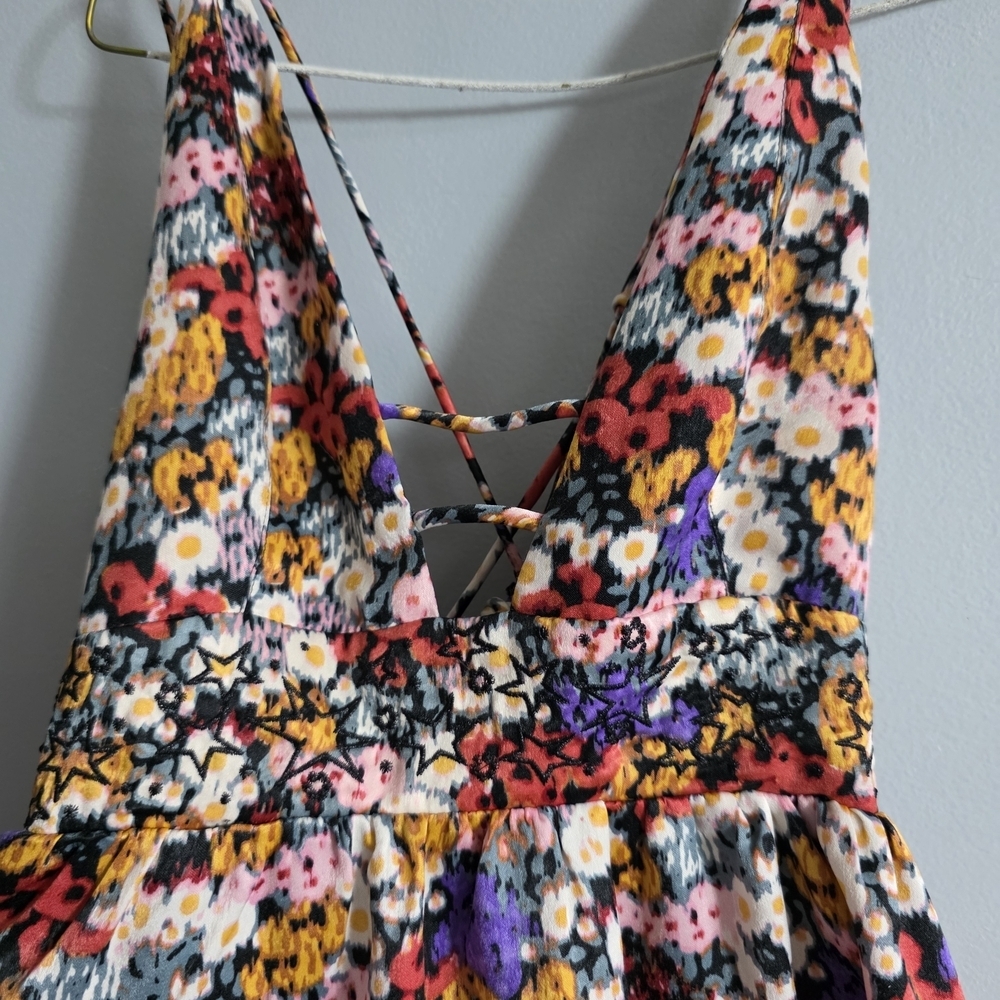 Urban Outfitters Multicolor Floral Mini Silky Boho Dress Small - Picture 4 of 9
